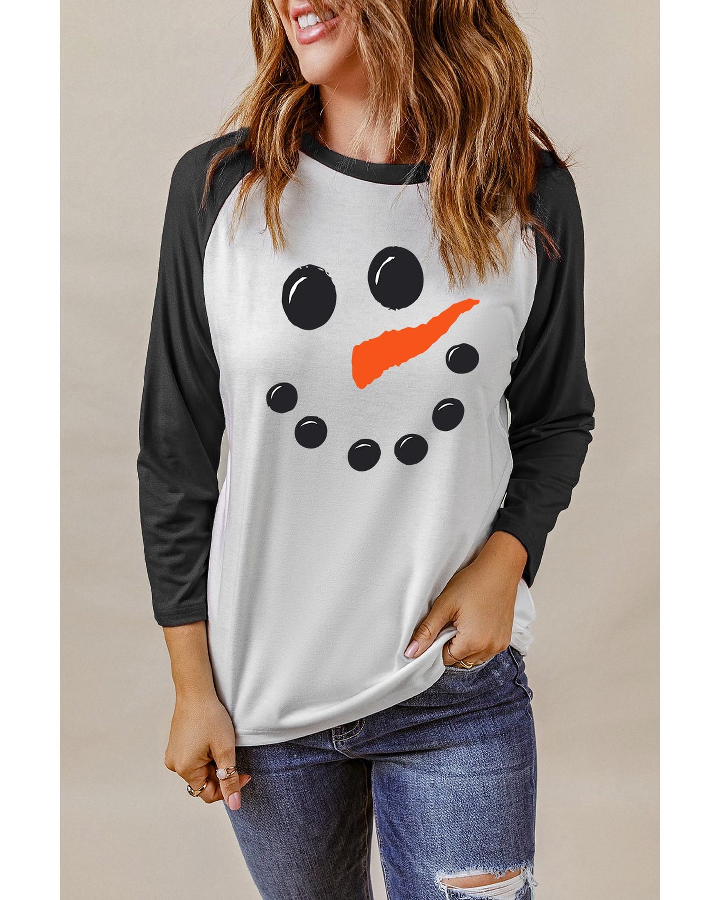 Azura Exchange Christmas Funny Face Print Color Block Top - S