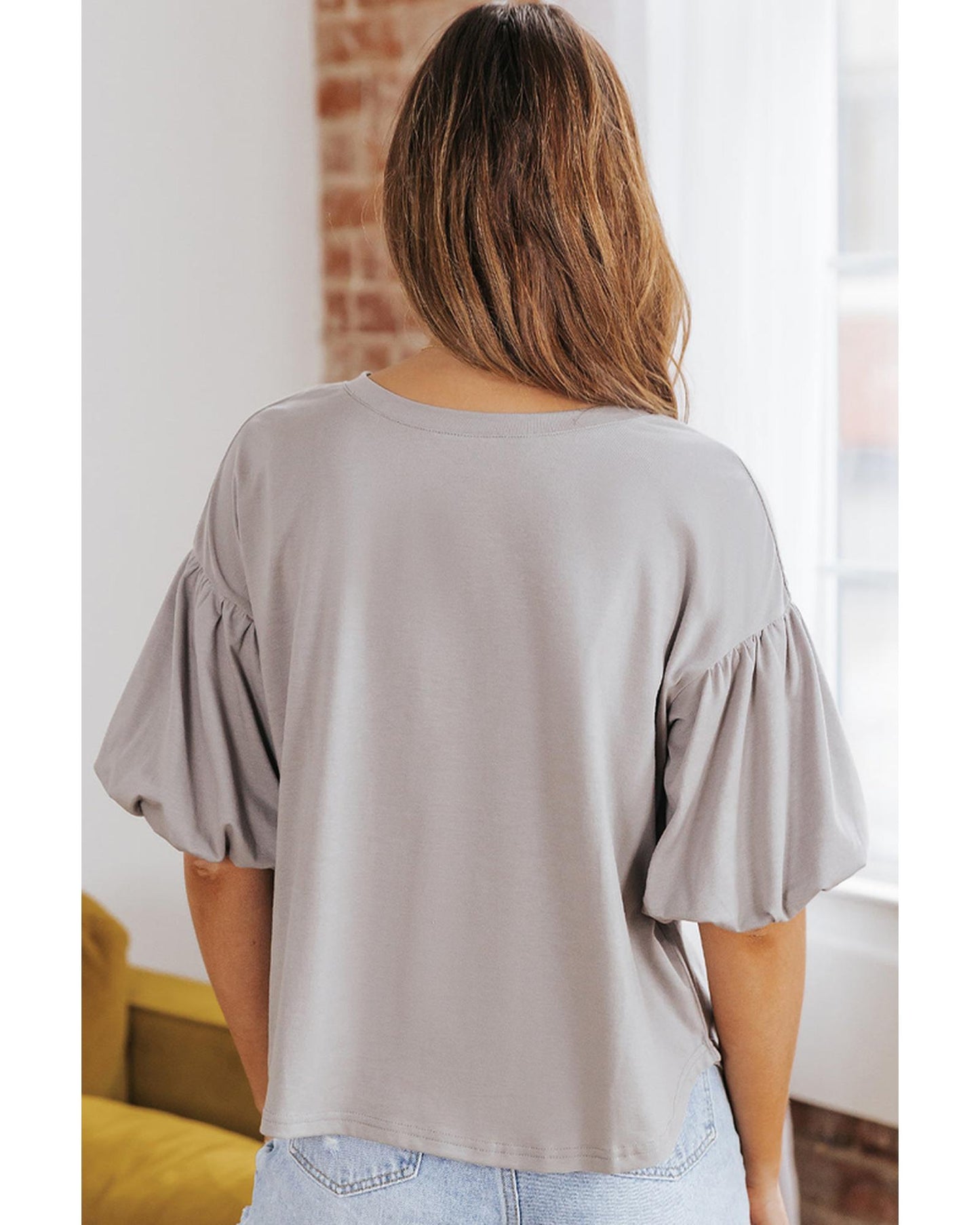 Azura Exchange Bubble Sleeve Round Neck Blouse - L