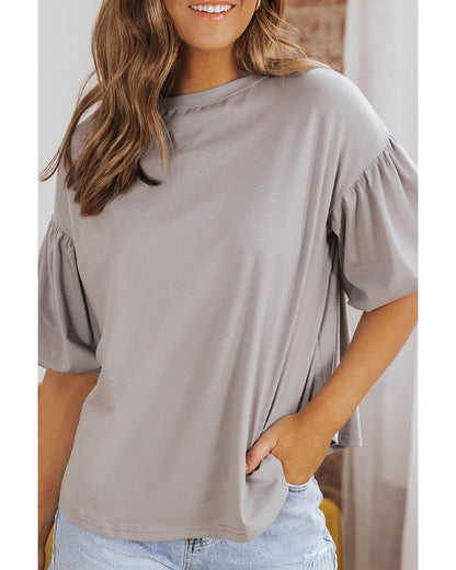Azura Exchange Bubble Sleeve Round Neck Blouse - L