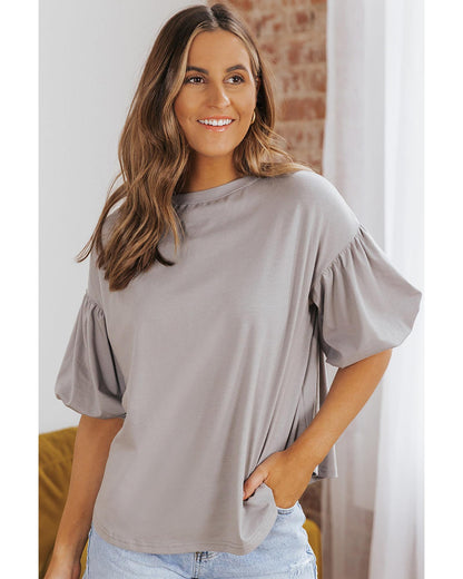 Azura Exchange Bubble Sleeve Round Neck Blouse - M