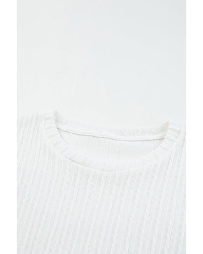 Azura Exchange Applique Mesh Sleeves Textured Knit Blouse - L