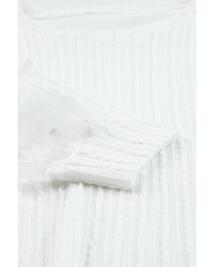 Azura Exchange Applique Mesh Sleeves Textured Knit Blouse - S