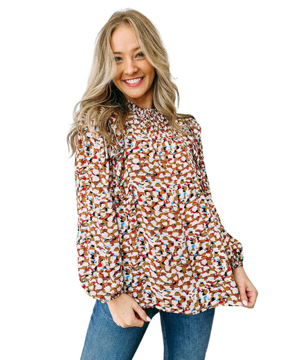 Azura Exchange Abstract Print Bubble Sleeves Loose Blouse - M