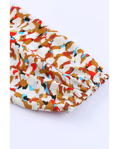 Azura Exchange Abstract Print Bubble Sleeves Loose Blouse - M