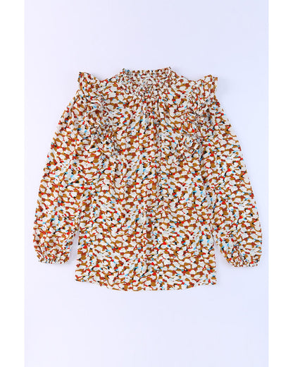 Azura Exchange Abstract Print Bubble Sleeves Loose Blouse - M