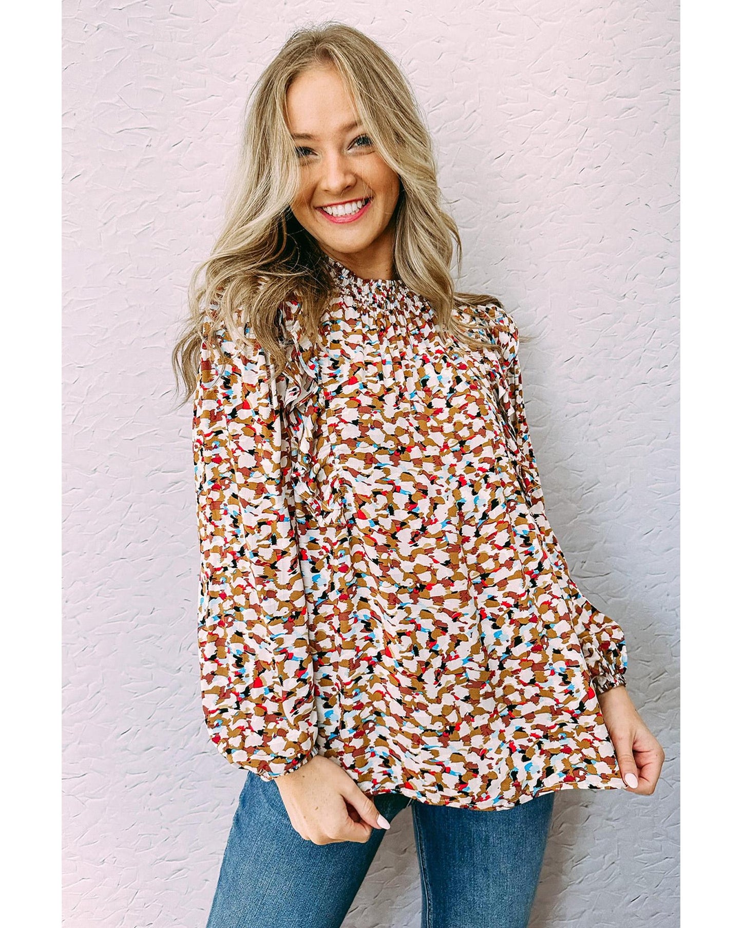 Azura Exchange Abstract Print Bubble Sleeves Loose Blouse - M