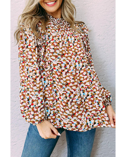 Azura Exchange Abstract Print Bubble Sleeves Loose Blouse - S