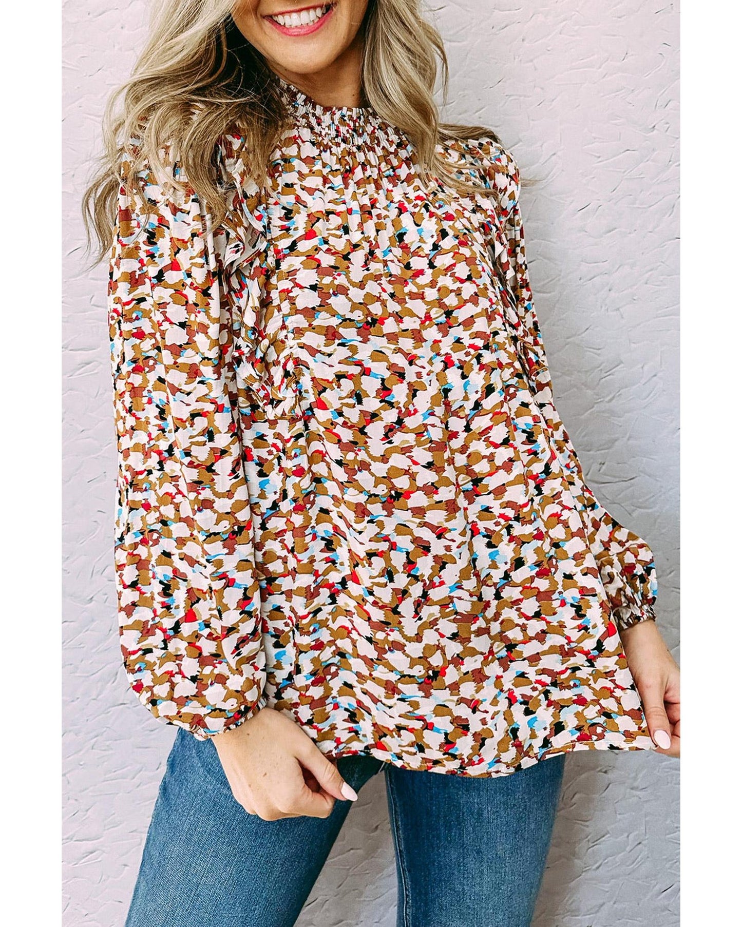 Azura Exchange Abstract Print Bubble Sleeves Loose Blouse - XL