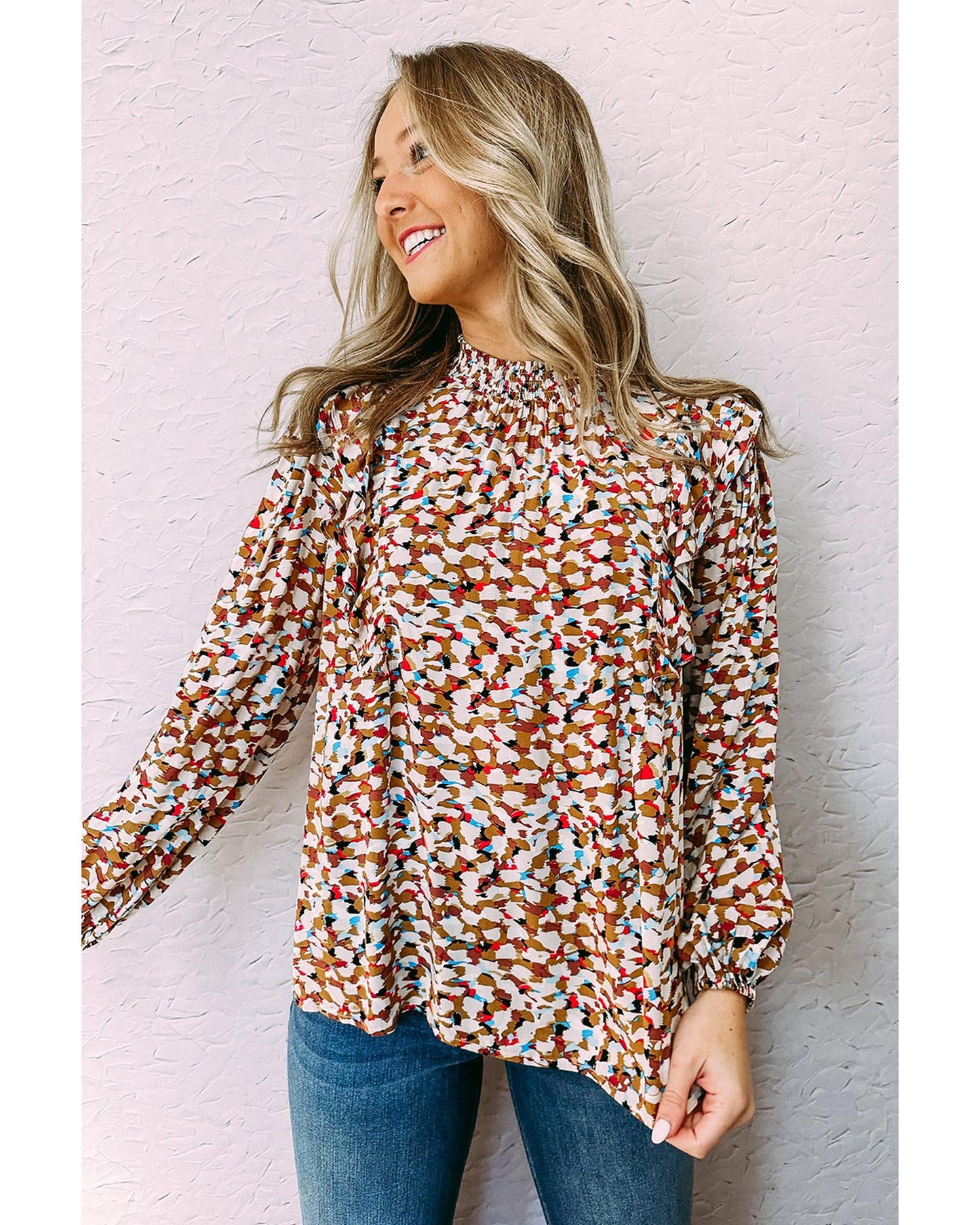 Azura Exchange Abstract Print Bubble Sleeves Loose Blouse - XL