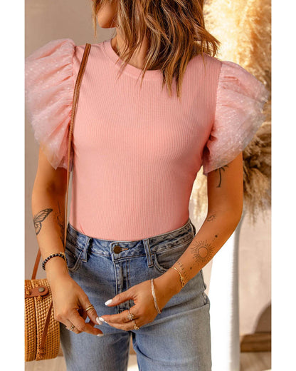 Azura Exchange Ruffle Sleeve Ribbed Knit Top - M