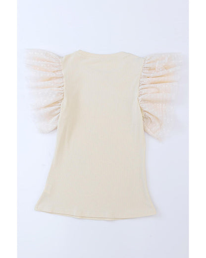Azura Exchange Ruffle Sleeve Ribbed Knit Top - S