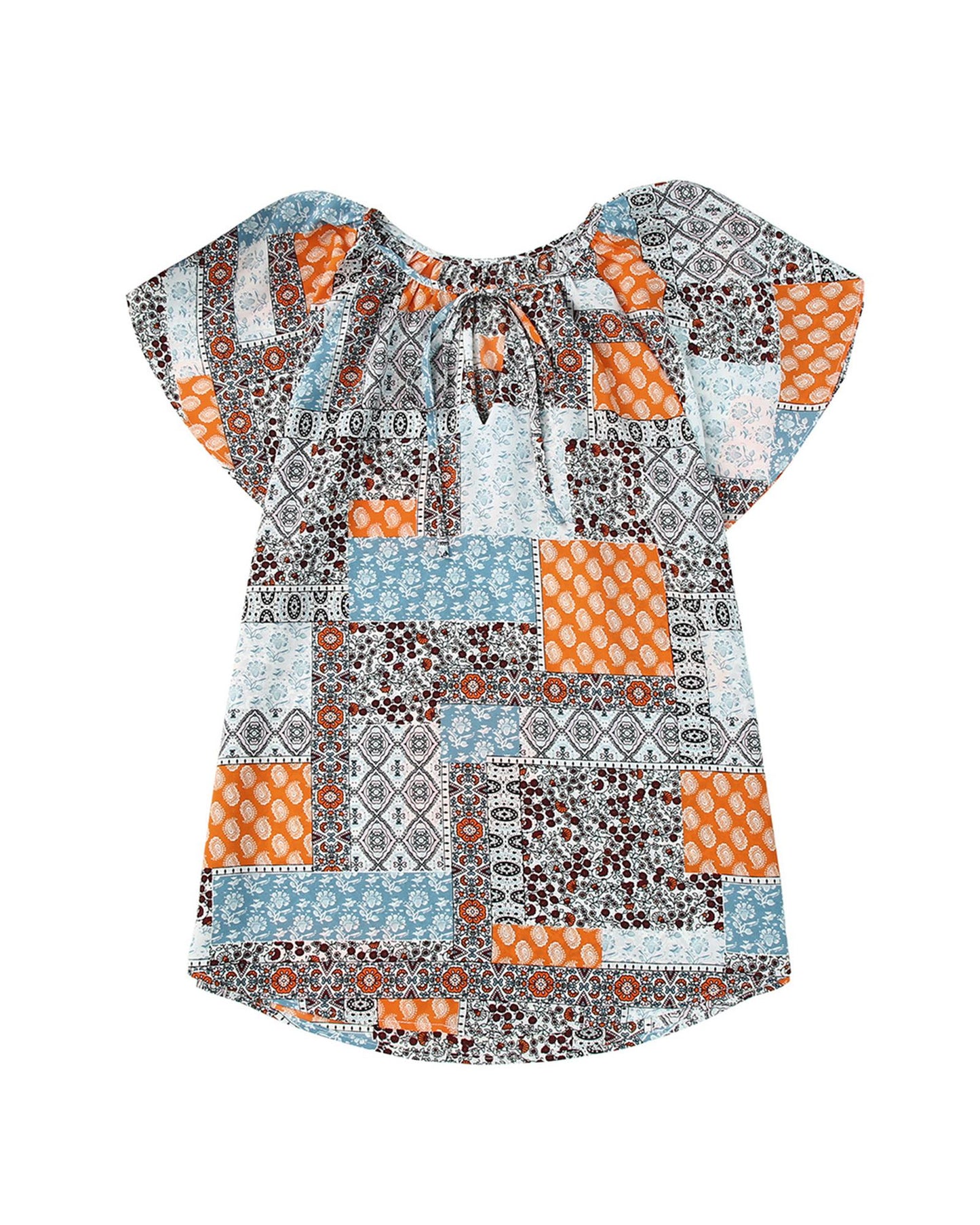 Azura Exchange Boho Mixed Patterns Flutter Sleeves Top - M