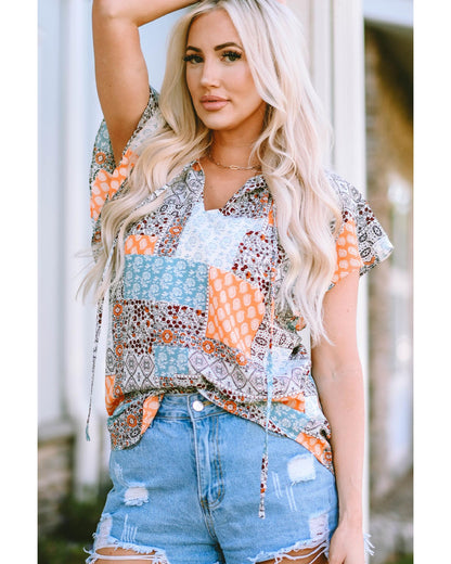 Azura Exchange Boho Mixed Patterns Flutter Sleeves Top - M