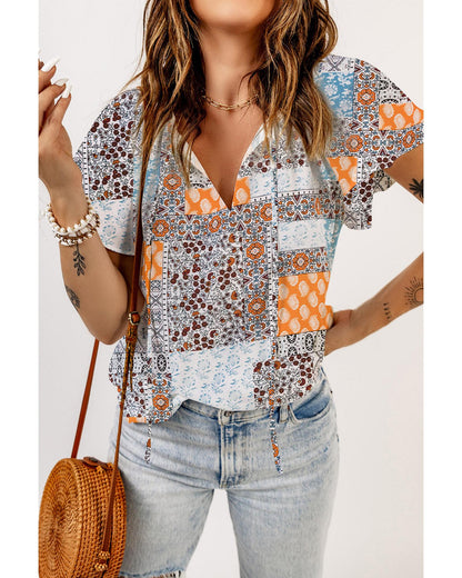 Azura Exchange Boho Mixed Patterns Flutter Sleeves Top - S