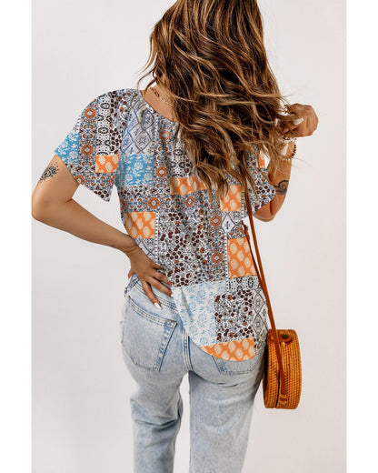 Azura Exchange Boho Mixed Patterns Flutter Sleeves Top - S