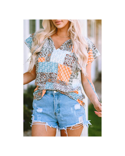 Azura Exchange Boho Mixed Patterns Flutter Sleeves Top - S