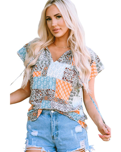 Azura Exchange Boho Mixed Patterns Flutter Sleeves Top - S