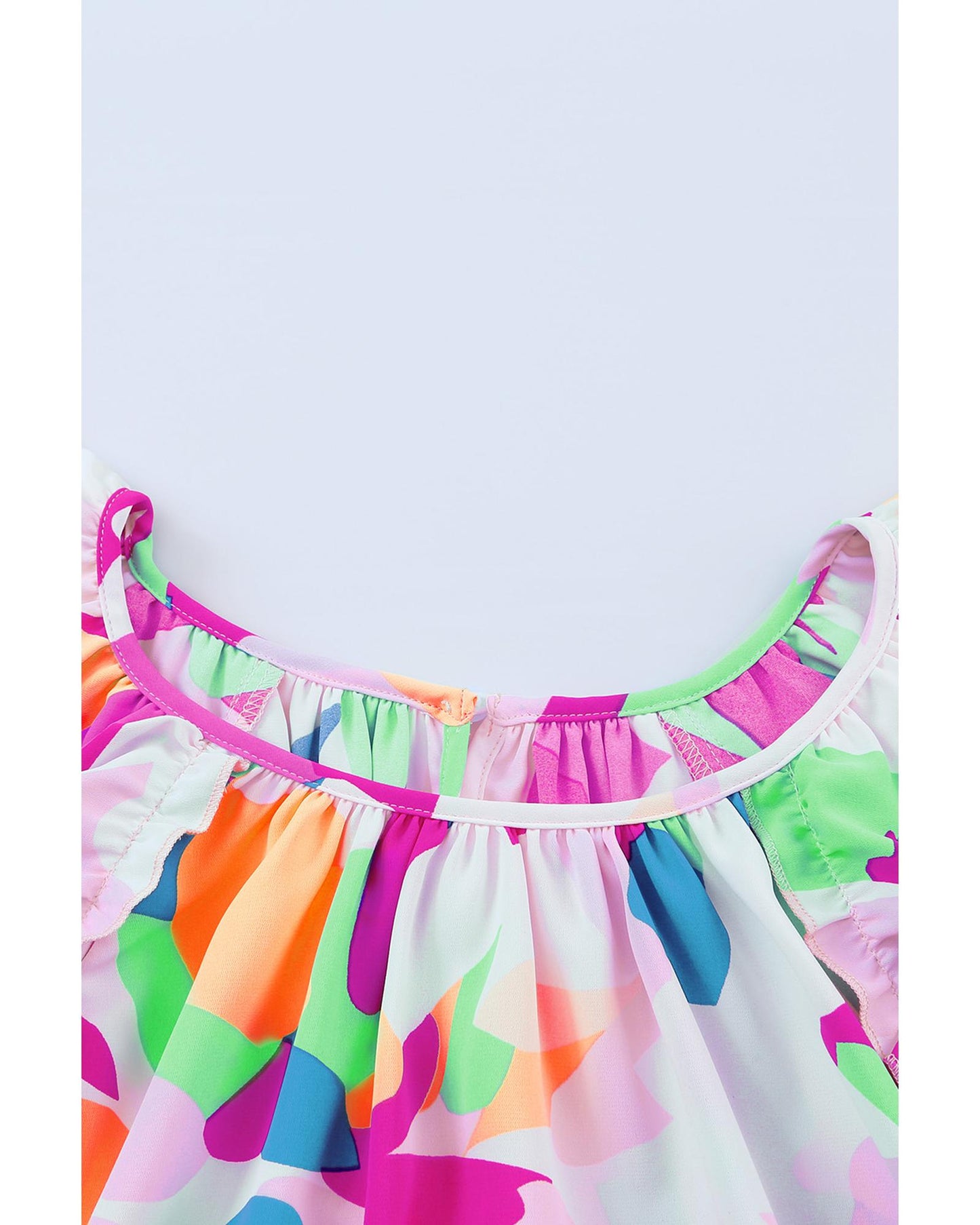 Azura Exchange Abstract Pattern Ruffle Short Sleeves Blouse - L