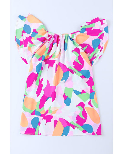 Azura Exchange Abstract Pattern Ruffle Short Sleeves Blouse - XL