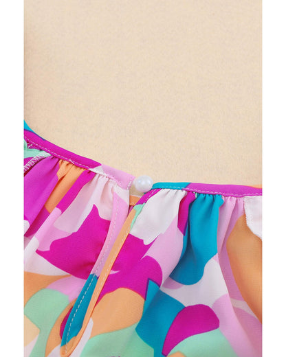 Azura Exchange Abstract Pattern Ruffle Short Sleeves Blouse - M