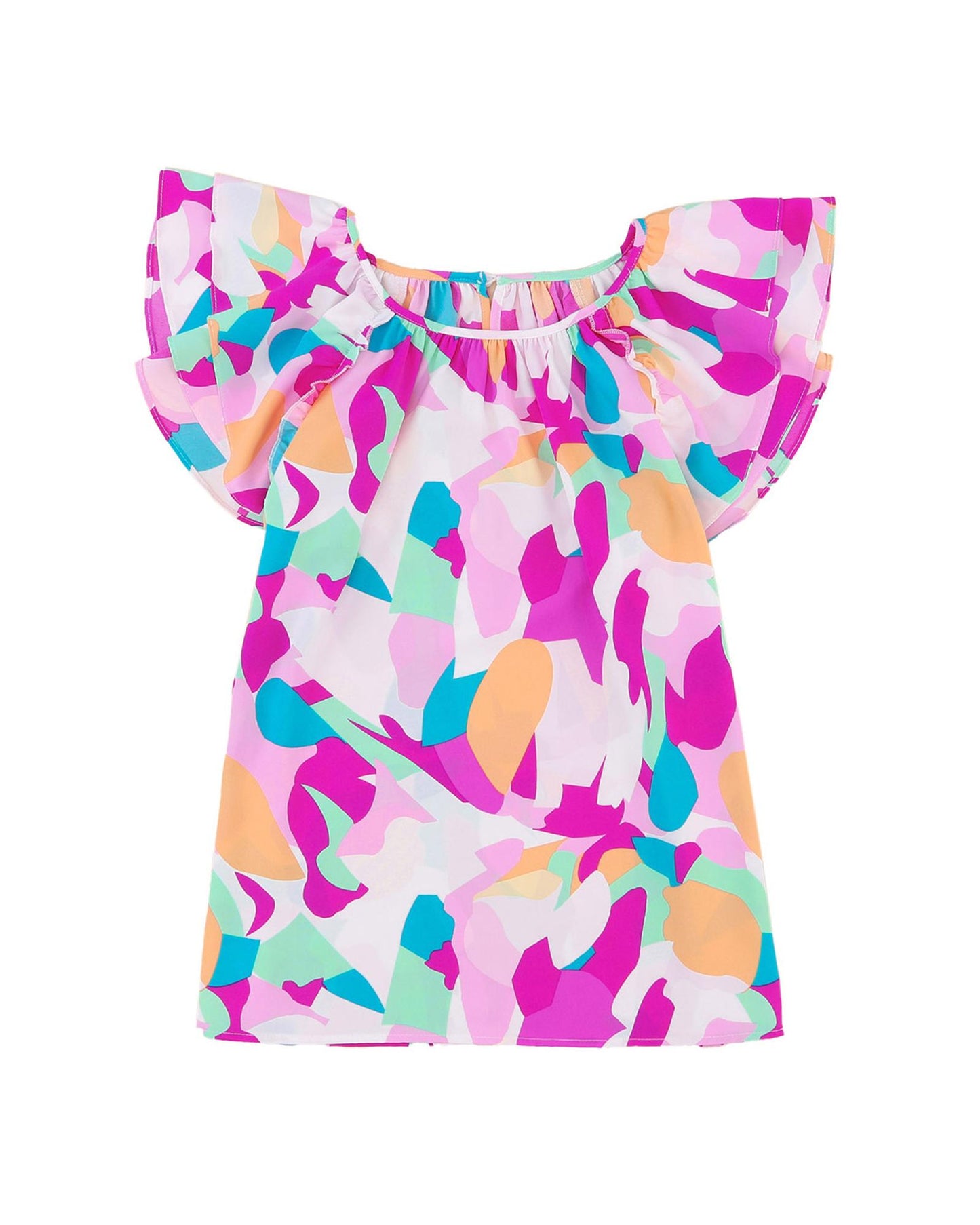 Azura Exchange Abstract Pattern Ruffle Short Sleeves Blouse - S