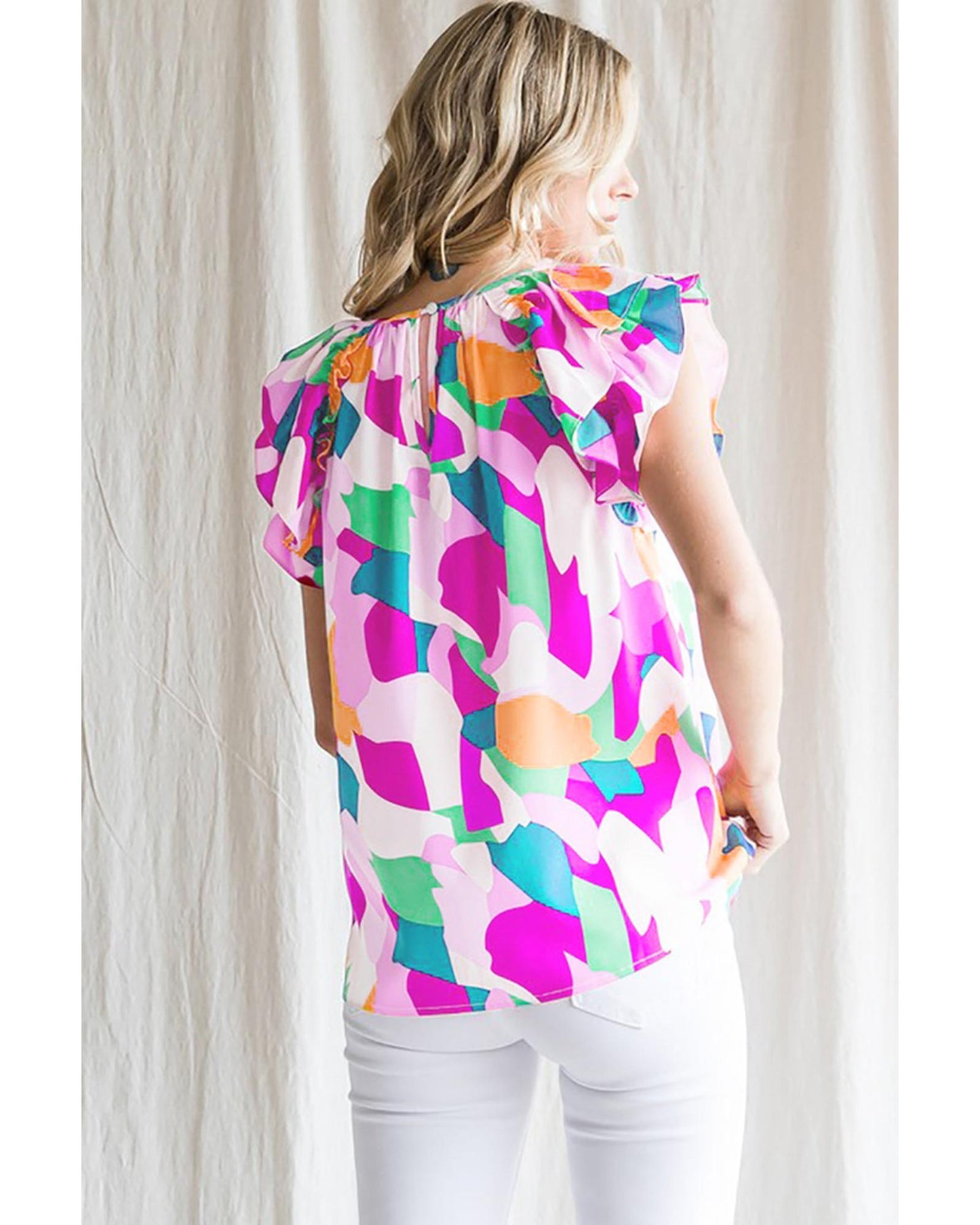 Azura Exchange Abstract Pattern Ruffle Short Sleeves Blouse - XL