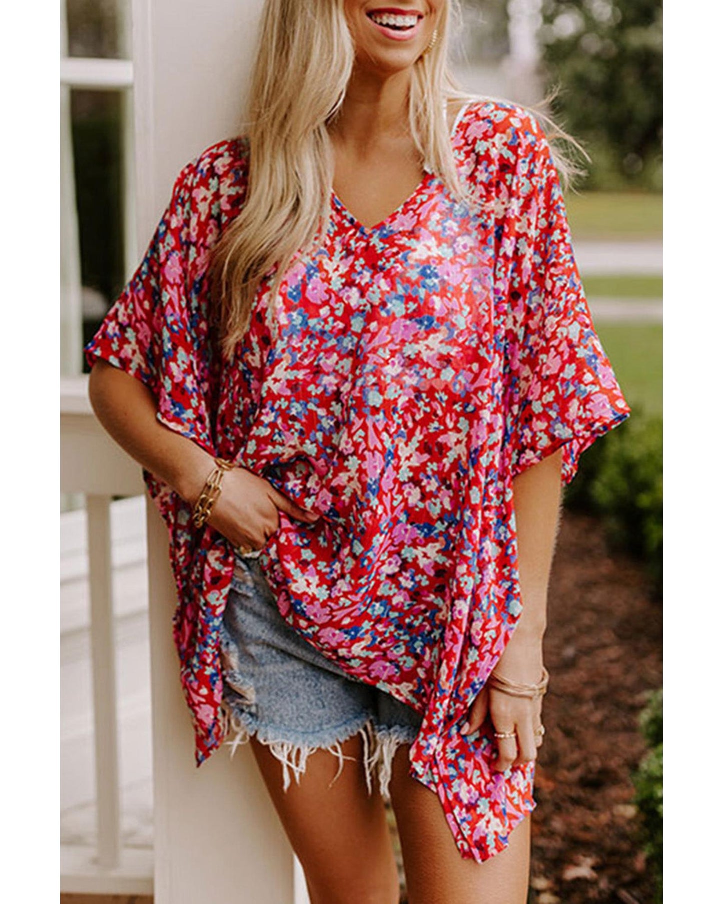 Azura Exchange Abstract Floral Print Oversize Tunic Top - M