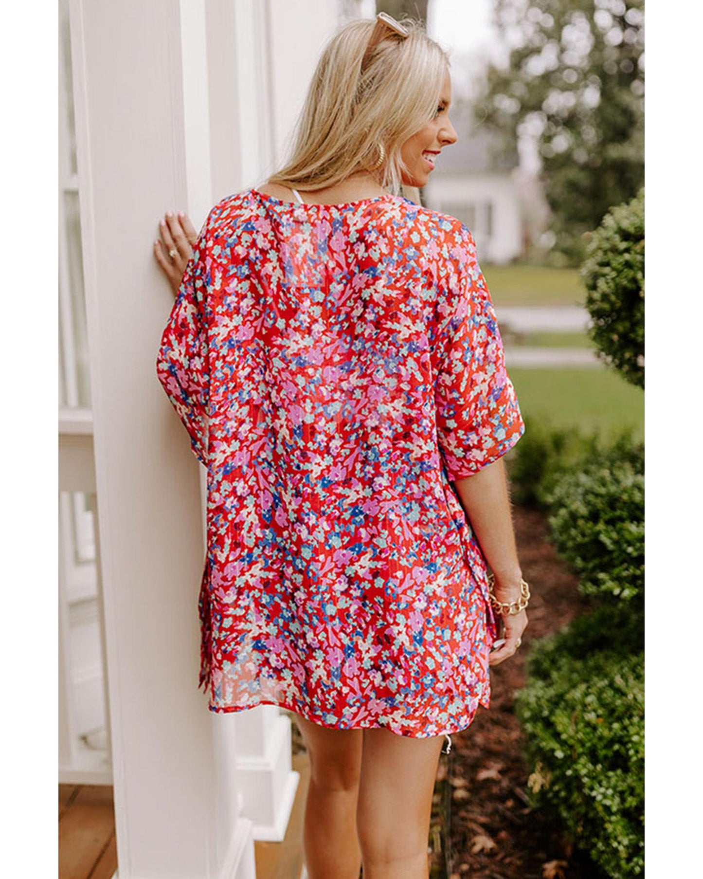 Azura Exchange Abstract Floral Print Oversize Tunic Top - M