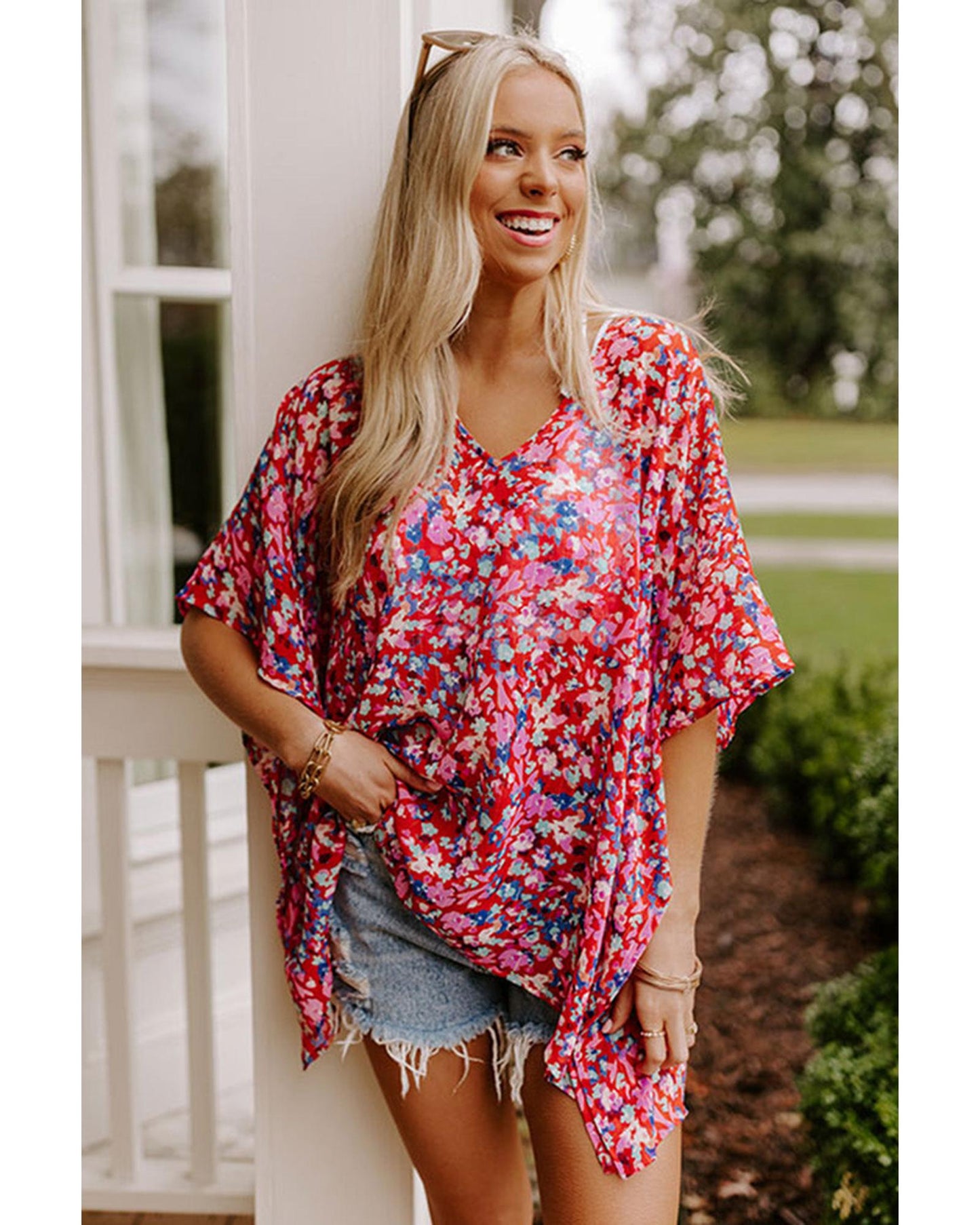 Azura Exchange Abstract Floral Print Oversize Tunic Top - M