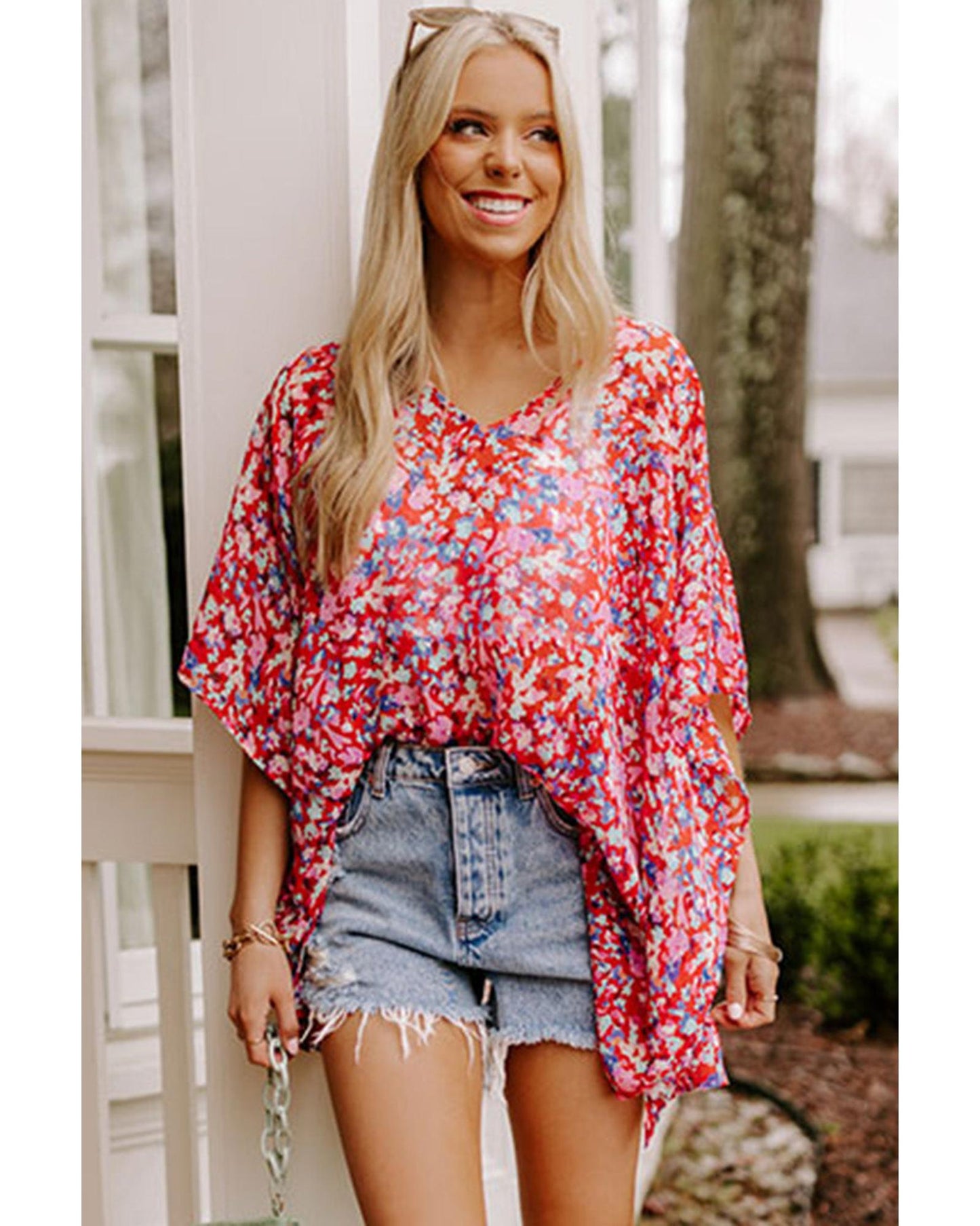 Azura Exchange Abstract Floral Print Oversize Tunic Top - S