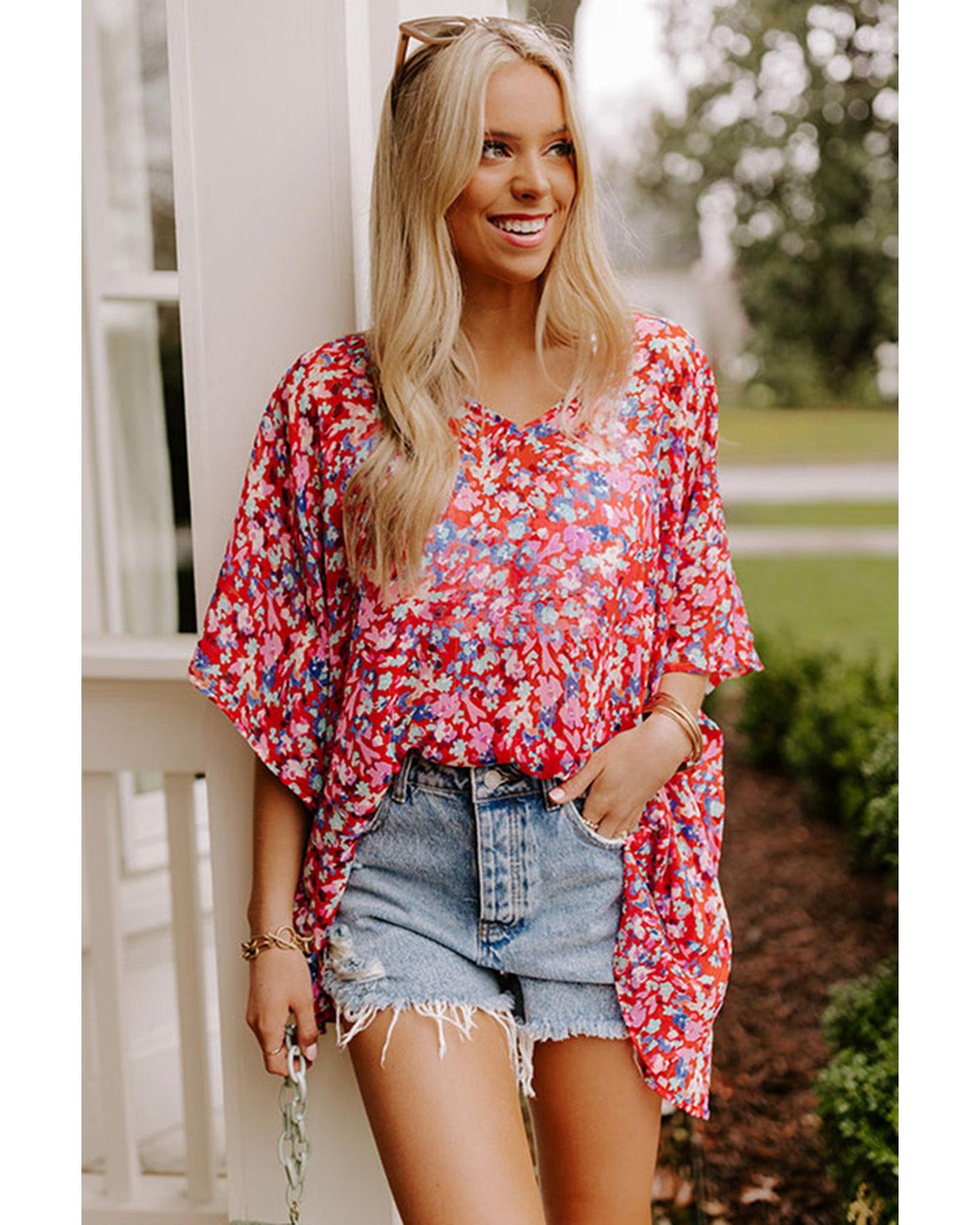 Azura Exchange Abstract Floral Print Oversize Tunic Top - S