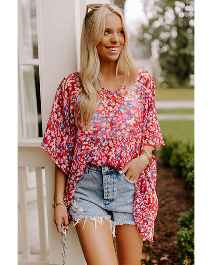 Azura Exchange Abstract Floral Print Oversize Tunic Top - S