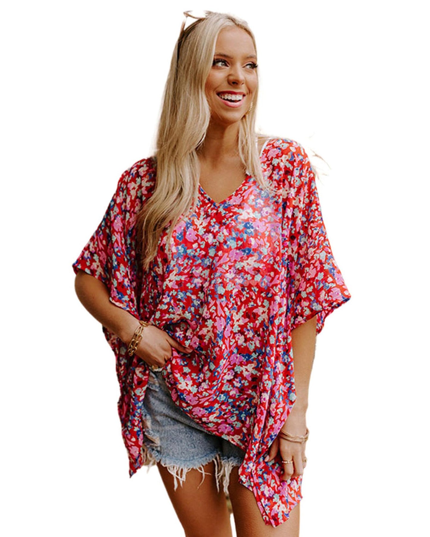 Azura Exchange Abstract Floral Print Oversize Tunic Top - S