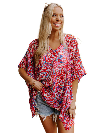 Azura Exchange Abstract Floral Print Oversize Tunic Top - S