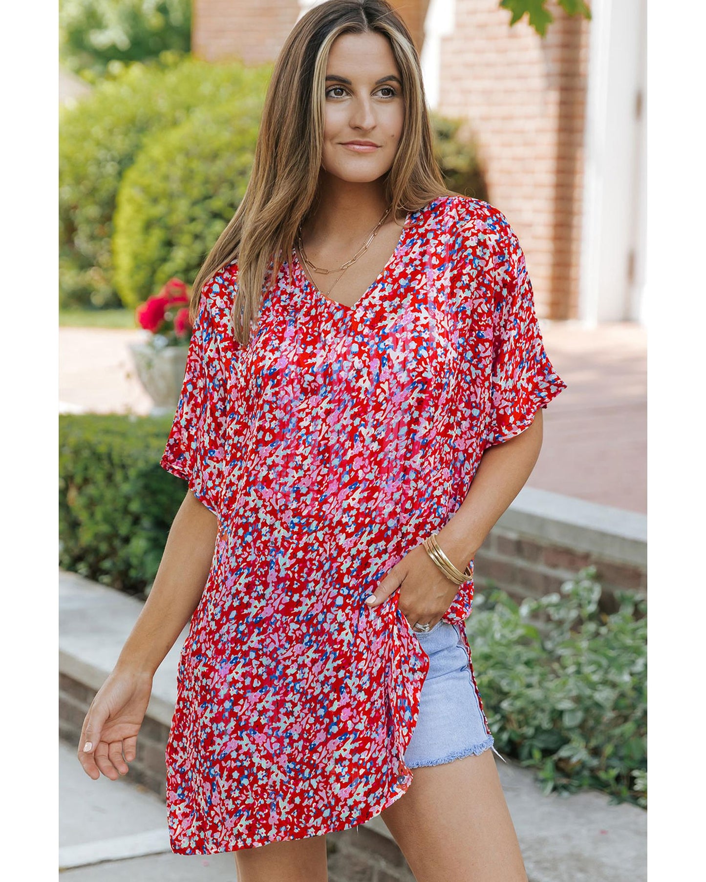 Azura Exchange Abstract Floral Print Oversize Tunic Top - S