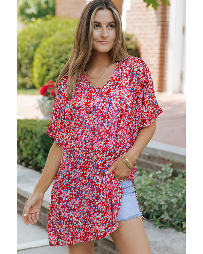 Azura Exchange Abstract Floral Print Oversize Tunic Top - S