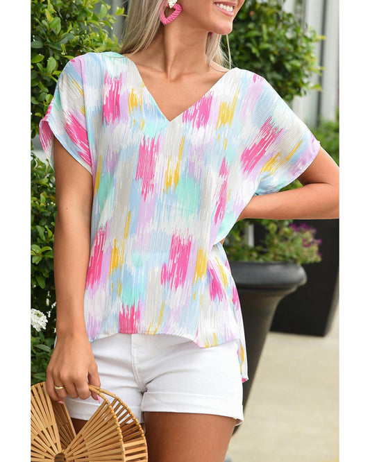Azura Exchange Abstract Print V Neck Dolman Blouse - L