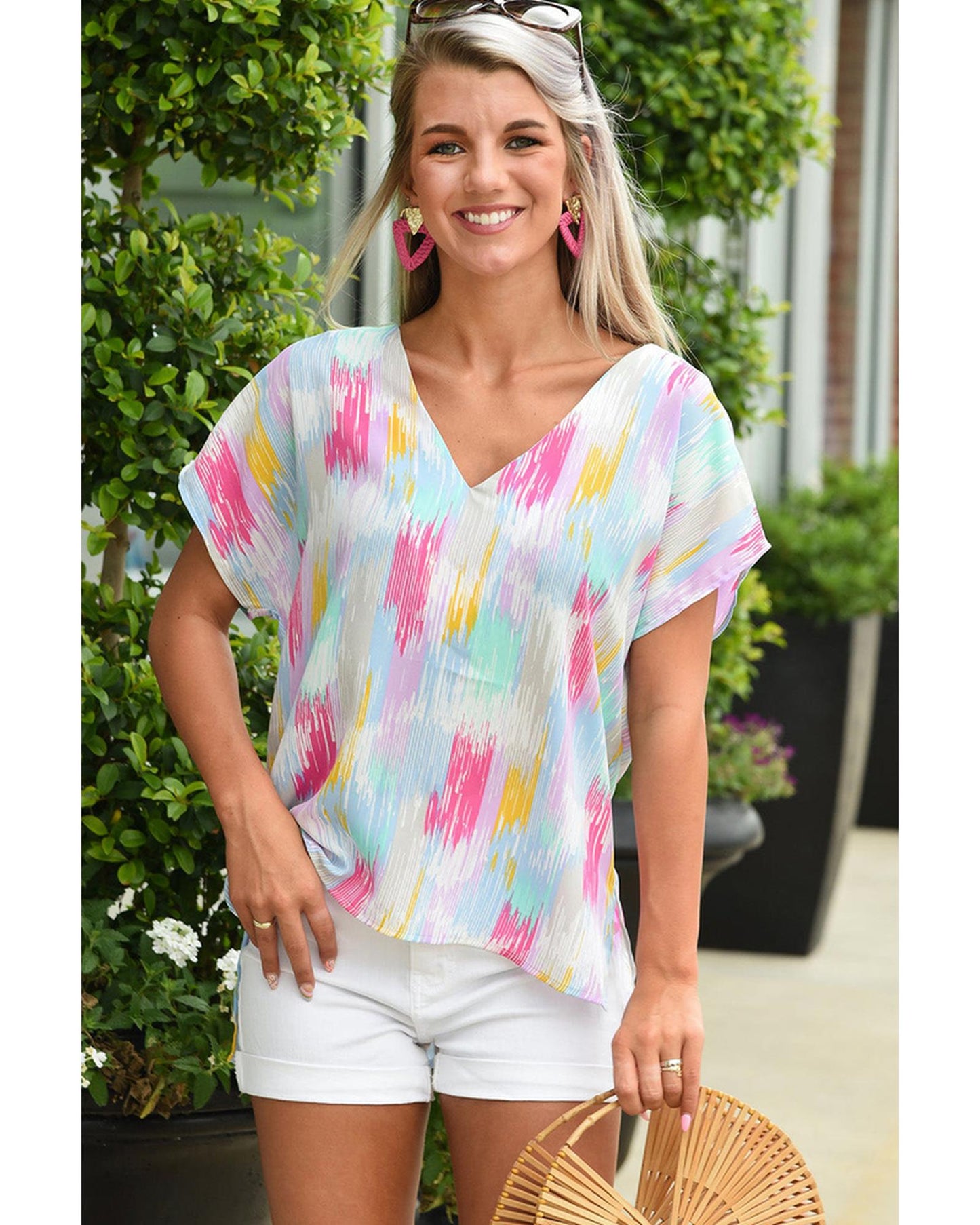 Azura Exchange Abstract Print V Neck Dolman Blouse - L