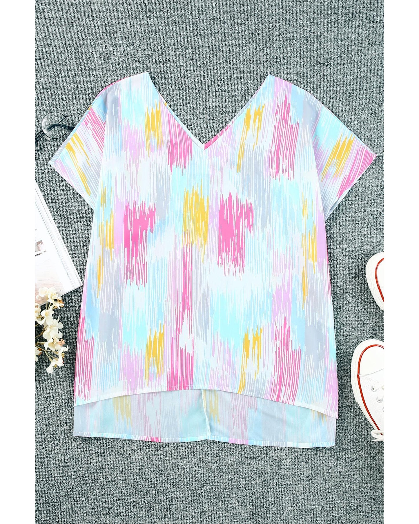 Azura Exchange Abstract Print V Neck Dolman Blouse - L