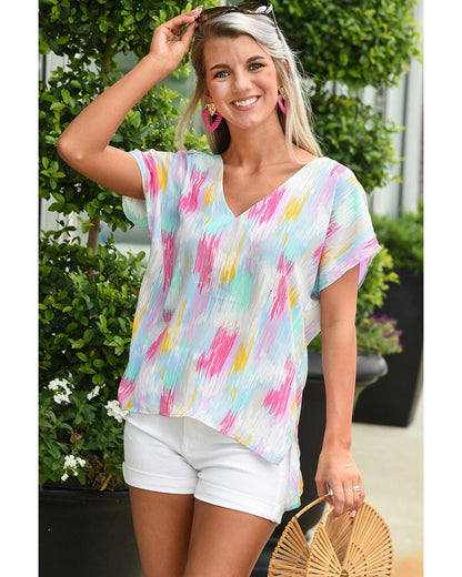 Azura Exchange Abstract Print V Neck Dolman Blouse - S