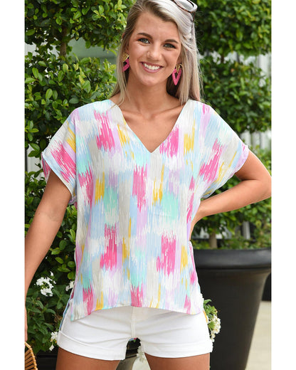 Azura Exchange Abstract Print V Neck Dolman Blouse - S