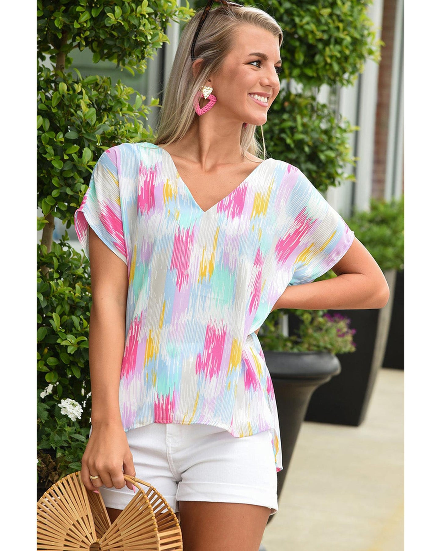 Azura Exchange Abstract Print V Neck Dolman Blouse - XL