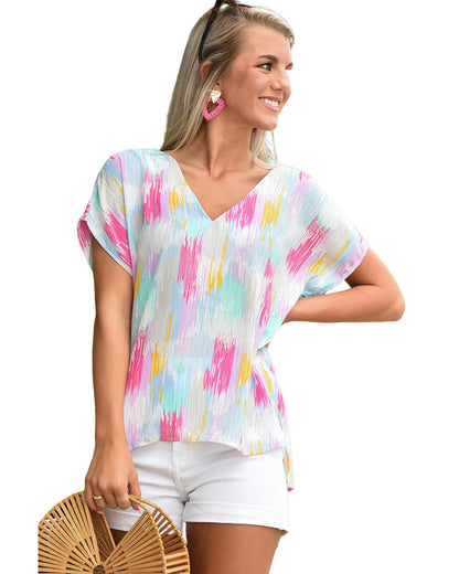 Azura Exchange Abstract Print V Neck Dolman Blouse - XL