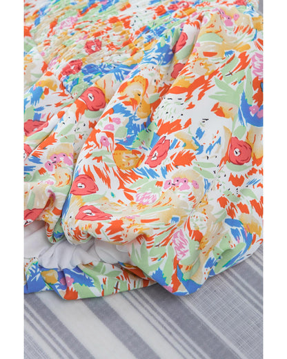 Azura Exchange Abstract Print Smocked Puff Sleeves Blouse - M