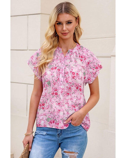Azura Exchange Mandarin Collar Floral Top - S