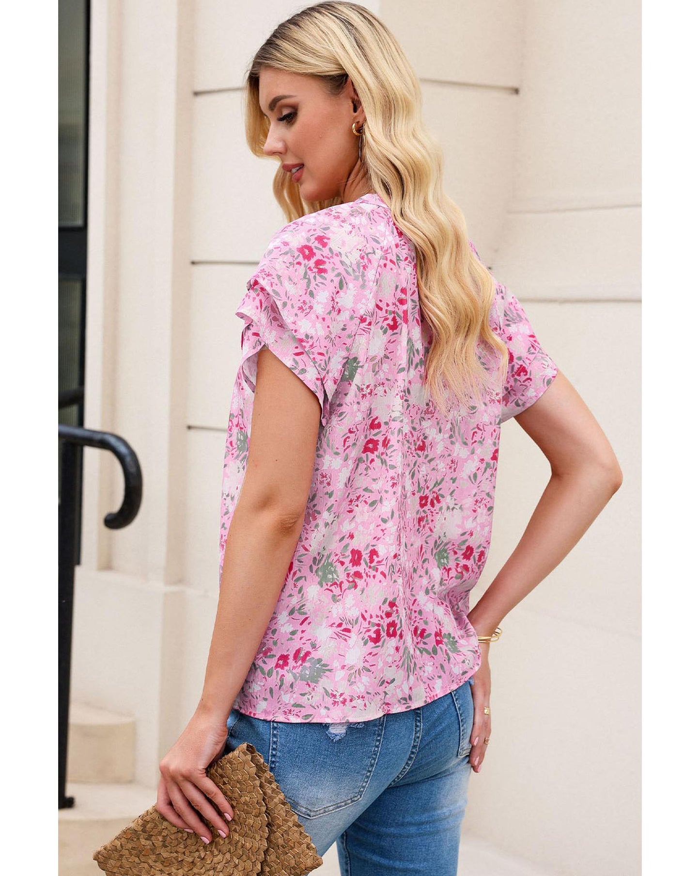 Azura Exchange Mandarin Collar Floral Top - S