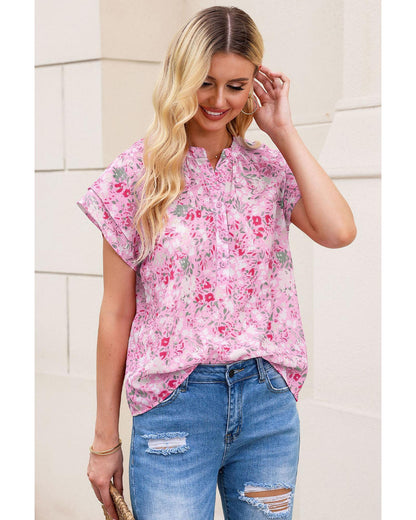 Azura Exchange Mandarin Collar Floral Top - S