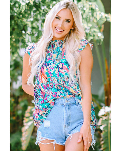 Azura Exchange Abstract Print Tie V Neck Peplum Blouse - M