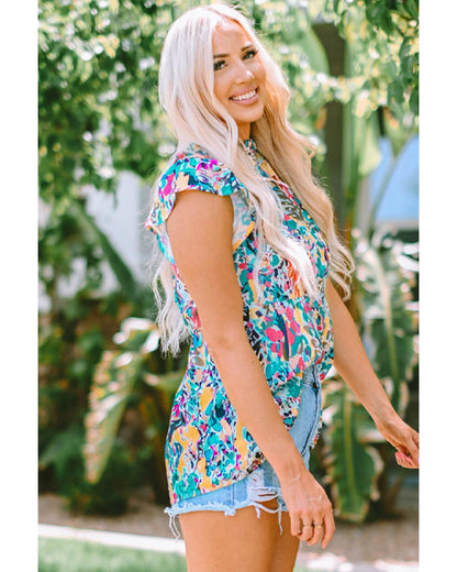 Azura Exchange Abstract Print Tie V Neck Peplum Blouse - M