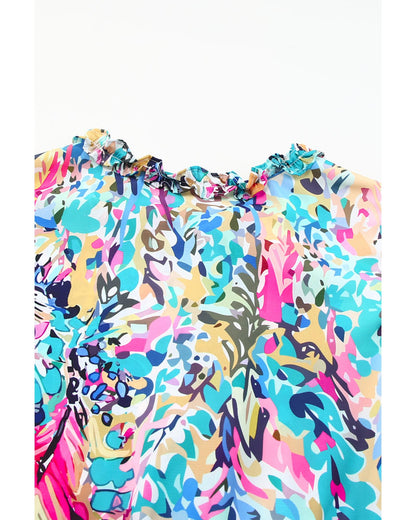 Azura Exchange Abstract Print Tie V Neck Peplum Blouse - S